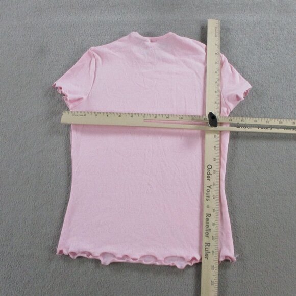 SKIMS Logo Pointelle Shirt Womens XS Cherry Blossom Pink Printed Stretch NWT - Picture 4 of 9